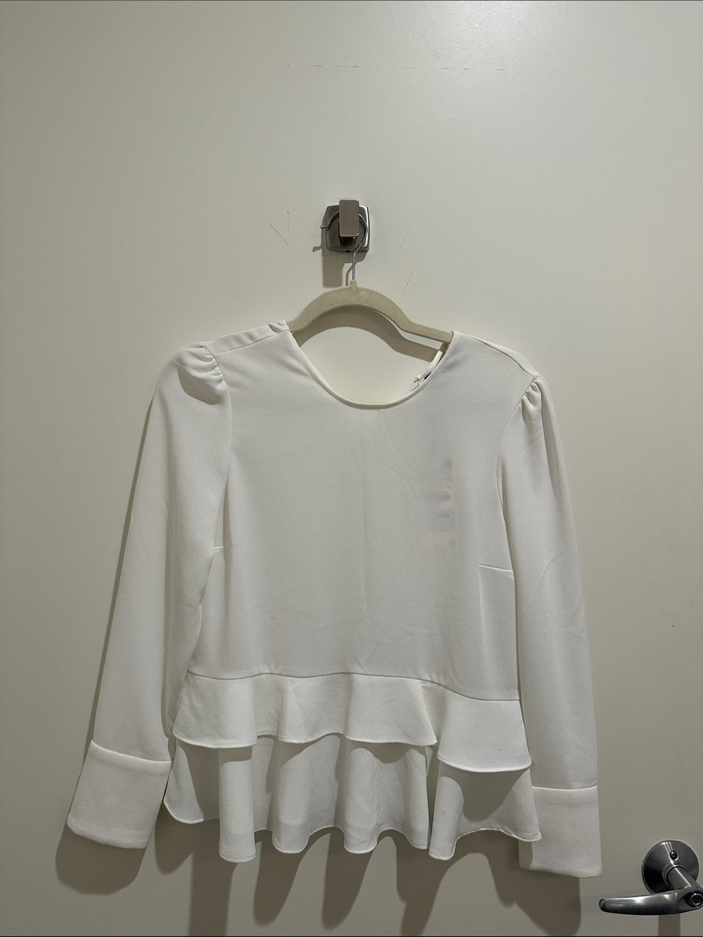 Zara White Double Ruffle Hem Long Sleeve Blouse